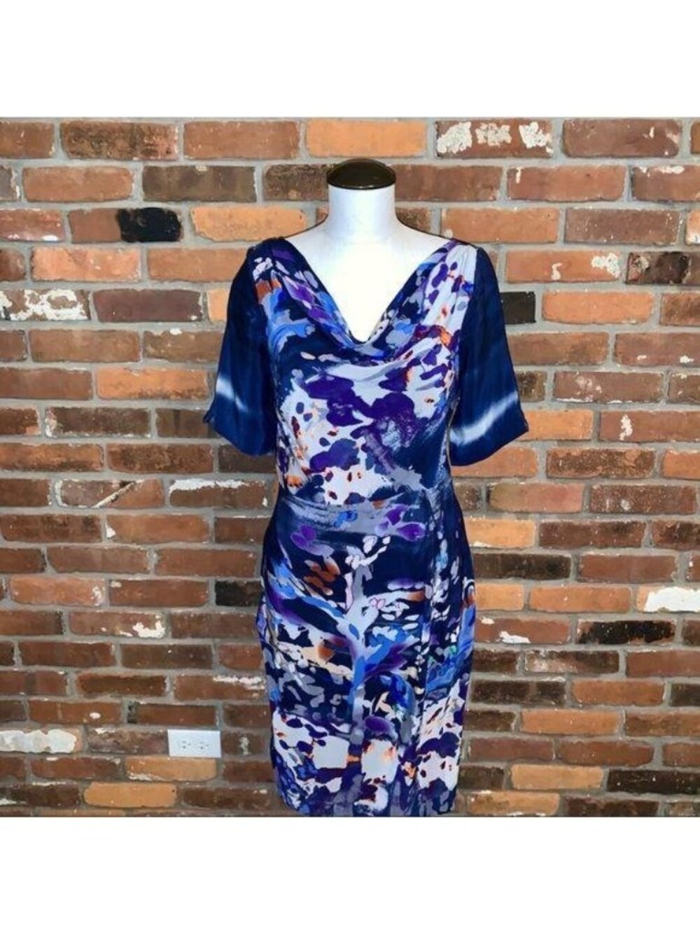 Anthropologie Womens Coquille Japonica Blue Silk Short Sleeve Dress Size 2